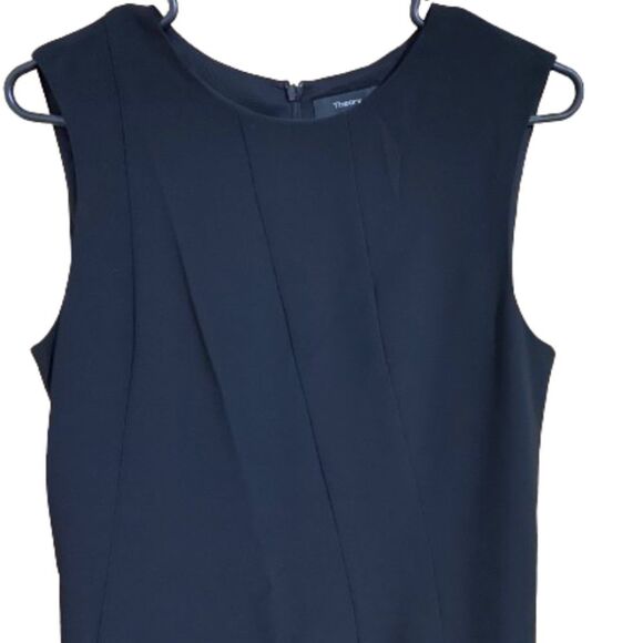 Theory WOMEN’s ASYM DRAPE ADMIRAL CREPE MINI BLACK DRESS Sz-8 - Picture 2 of 9